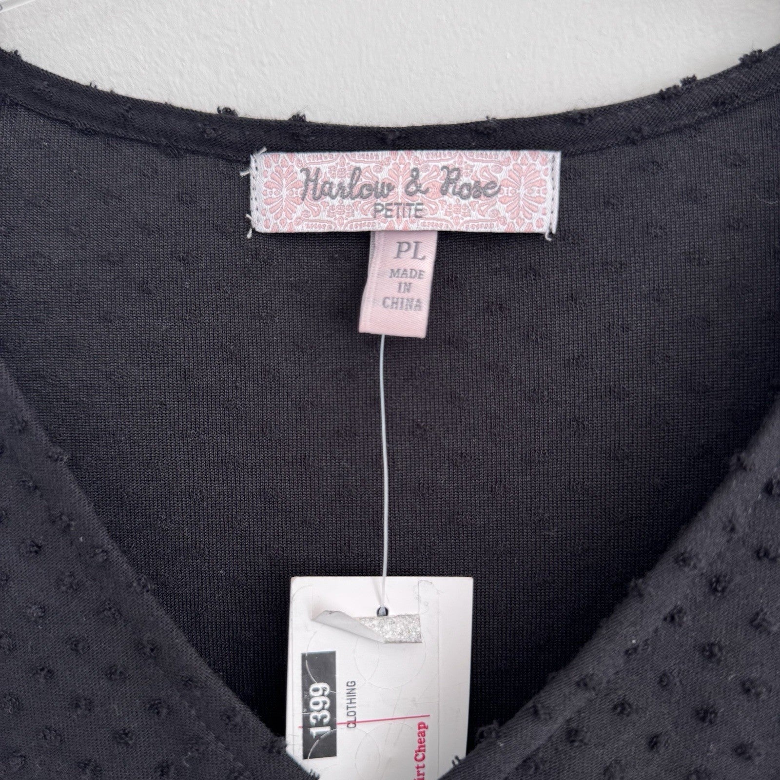 Harlow & Rose Petite Black Swiss Dot Dress PL NWT V Neck Midi