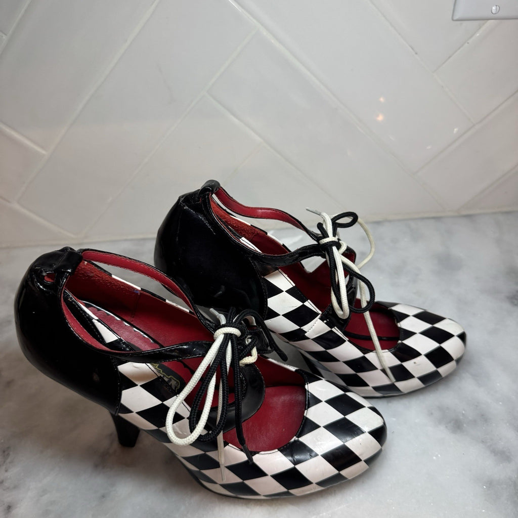 Funtasma Pleaser Harlequin Checkerboard Lace-Up Heels Women’s 9-9.5 Goth
