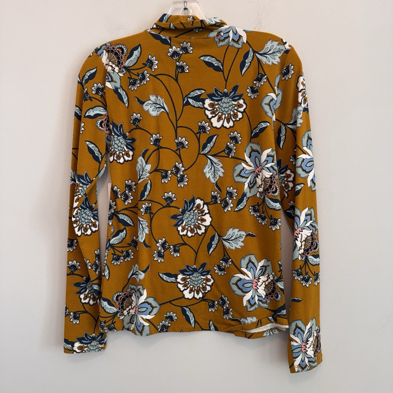 Maeve Anthropologie Floral Mock Neck Top XS Mustard Long Sleeve NWT Boho