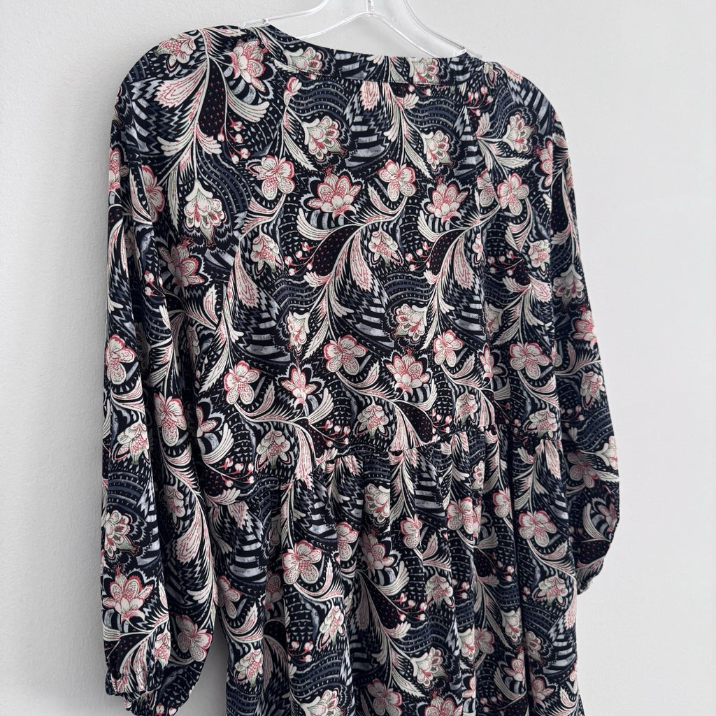Melloday Womens M Floral Button Front Dress Long Sleeve Boho
