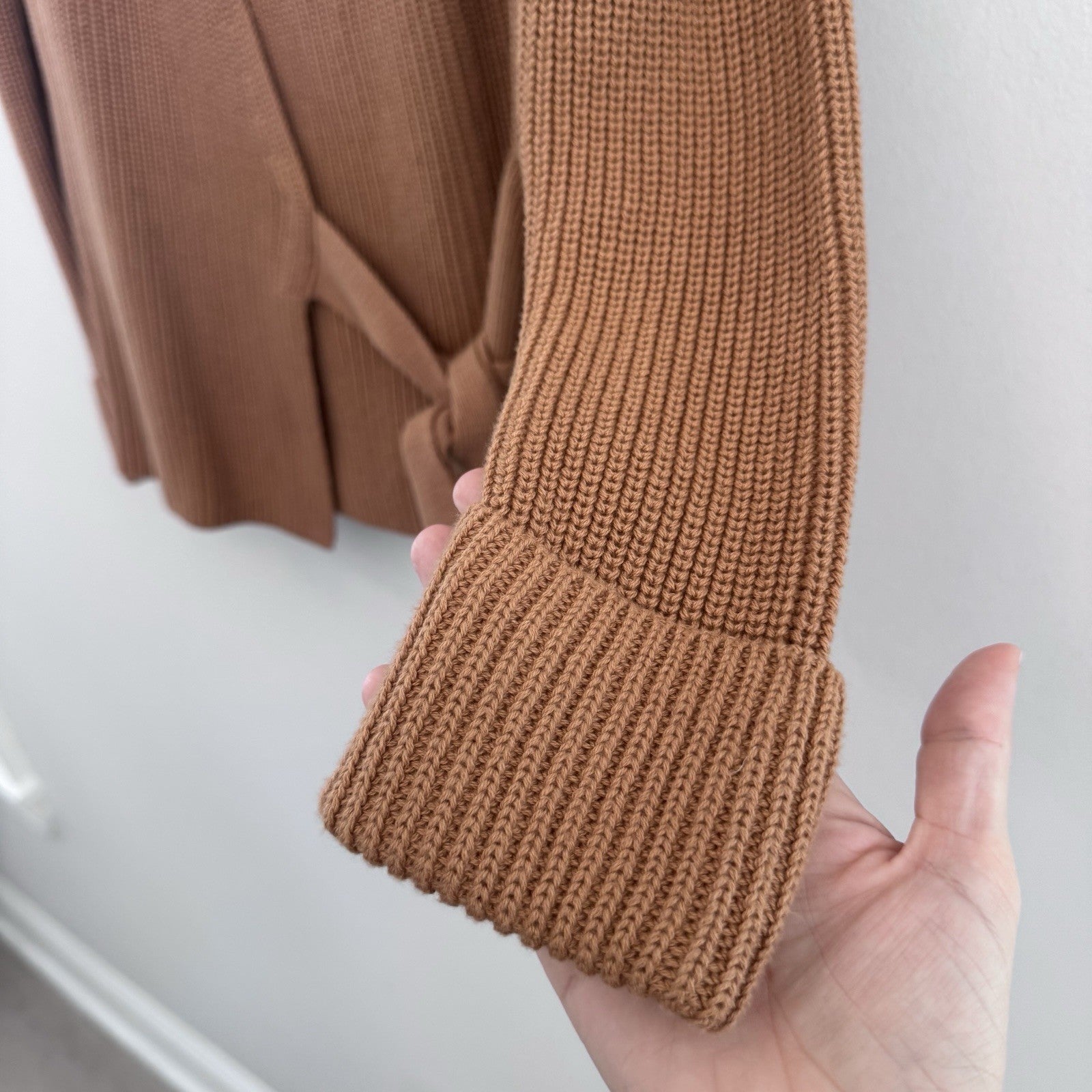 Free People Wrap Sweater Cardigan Small Brown Cotton Tie Waist Boho NWT Womens