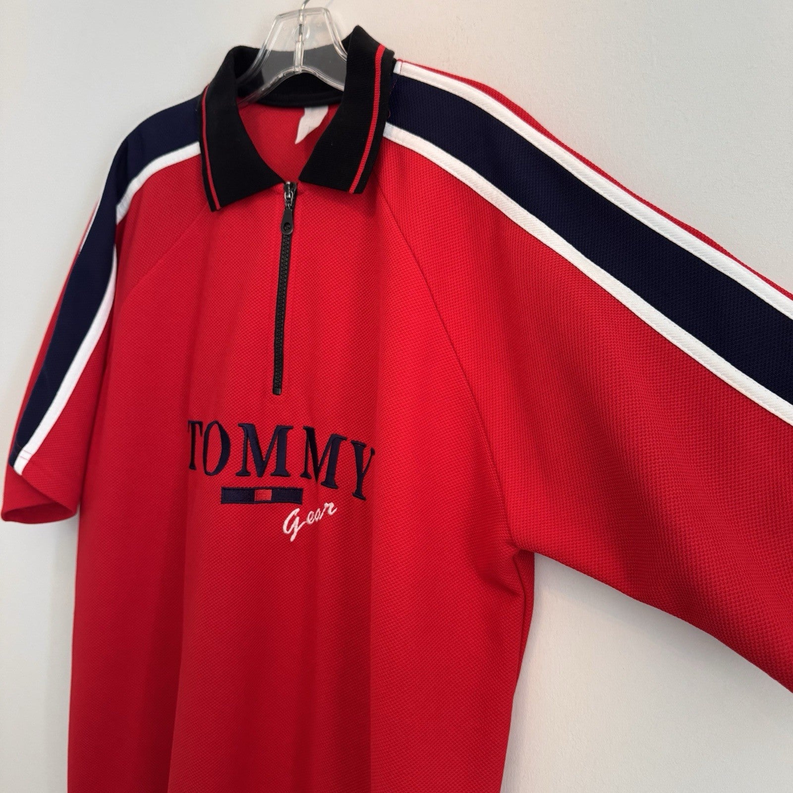 Vintage Tommy Hilfiger Tommy Gear XL 1/4 Zip Polo Shirt Red Mesh 90s Streetwear