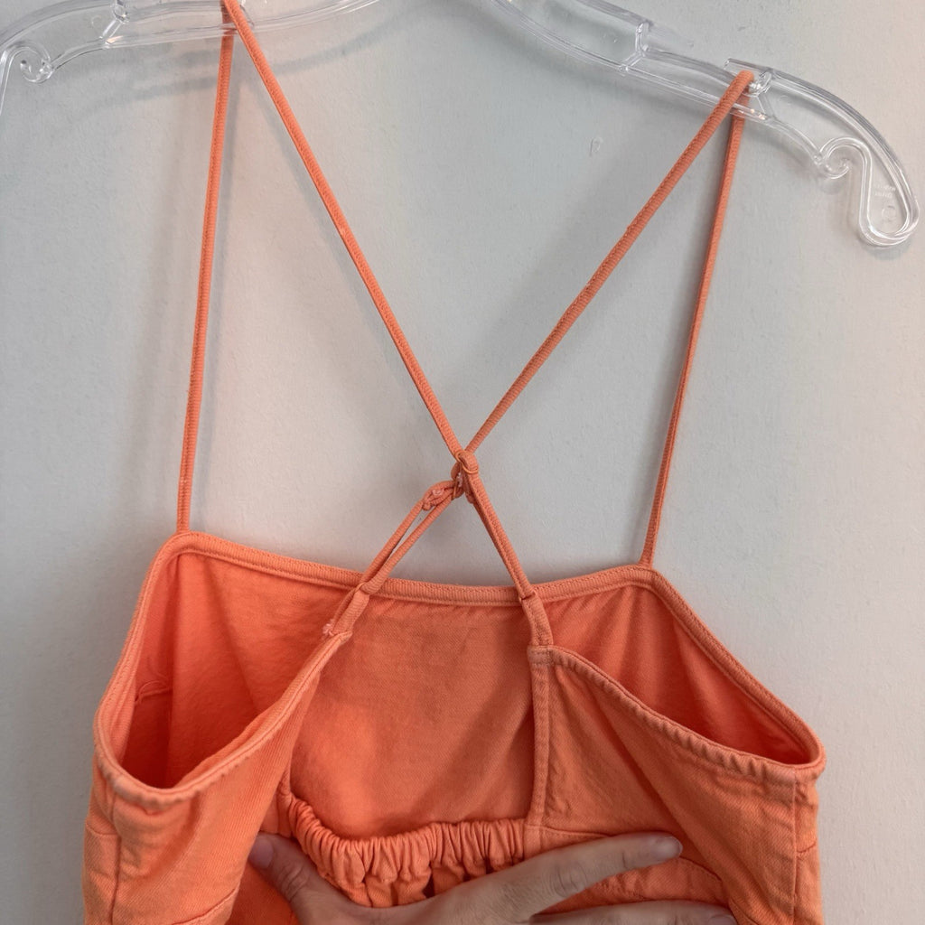 American Eagle Orange Denim Fit & Flare Dress Medium M Sundress Criss Cross Back