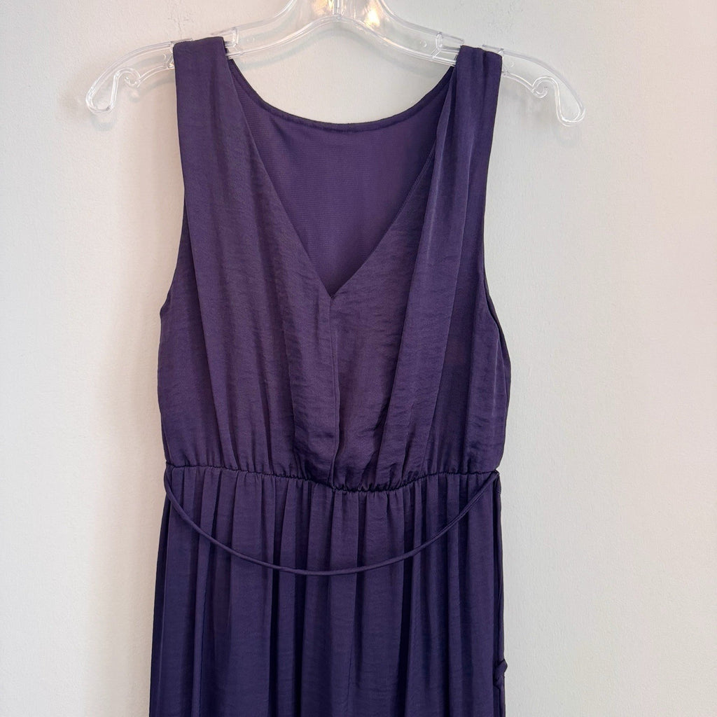 GAP Women's XS Blackberry Purple Pleated Sleeveless Maxi Dress Side Slits Plum