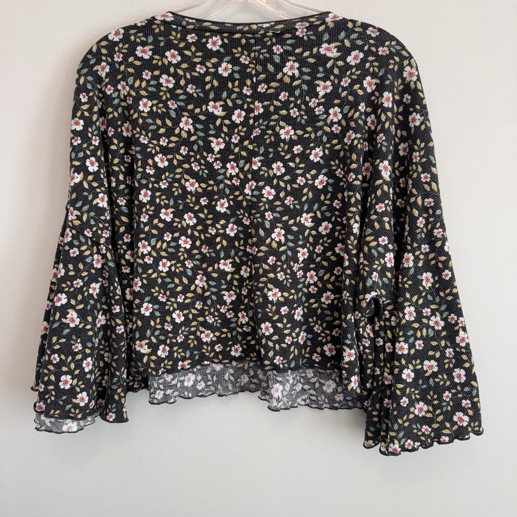 Altar’d State Floral Bell Sleeve Top Small Boho Waffle Knit Women’s