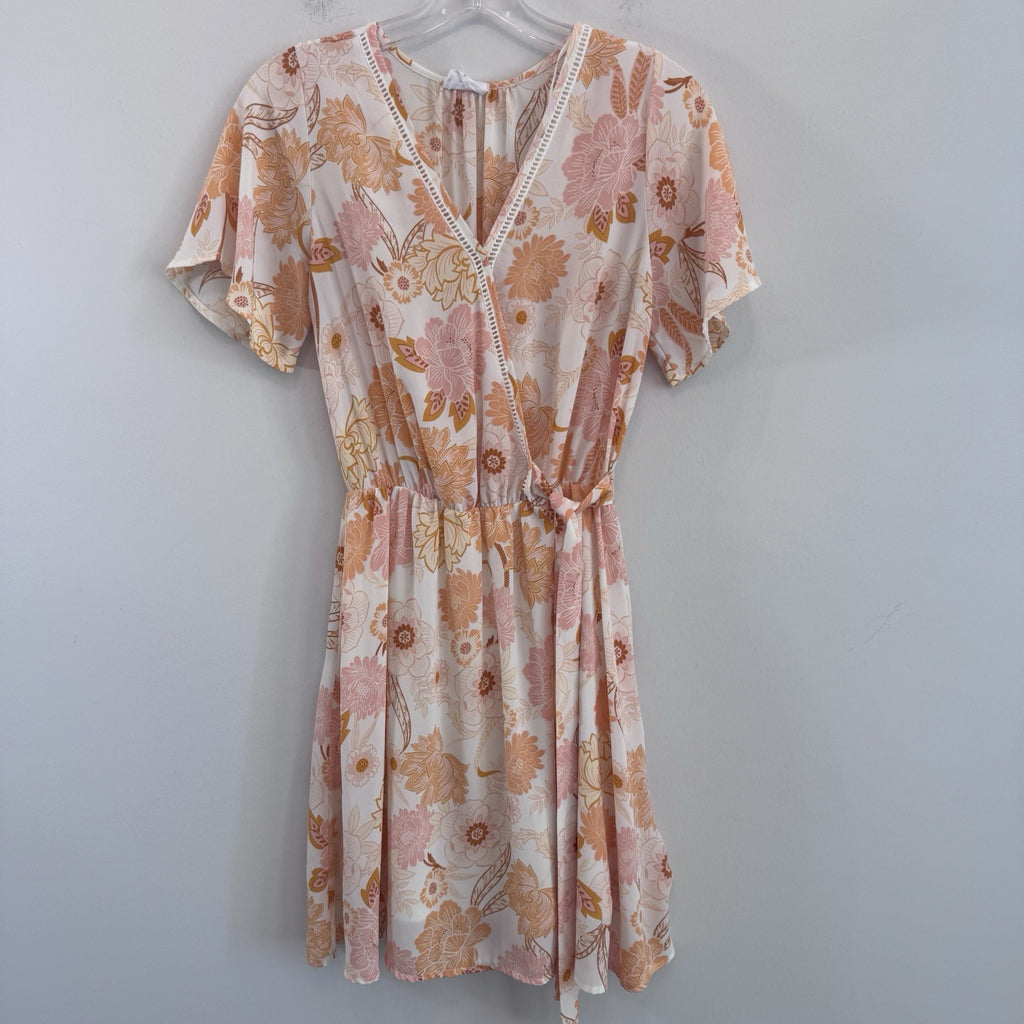 Sienna Sky Floral Wrap Dress Women’s Small Pink Peach Boho Cottage