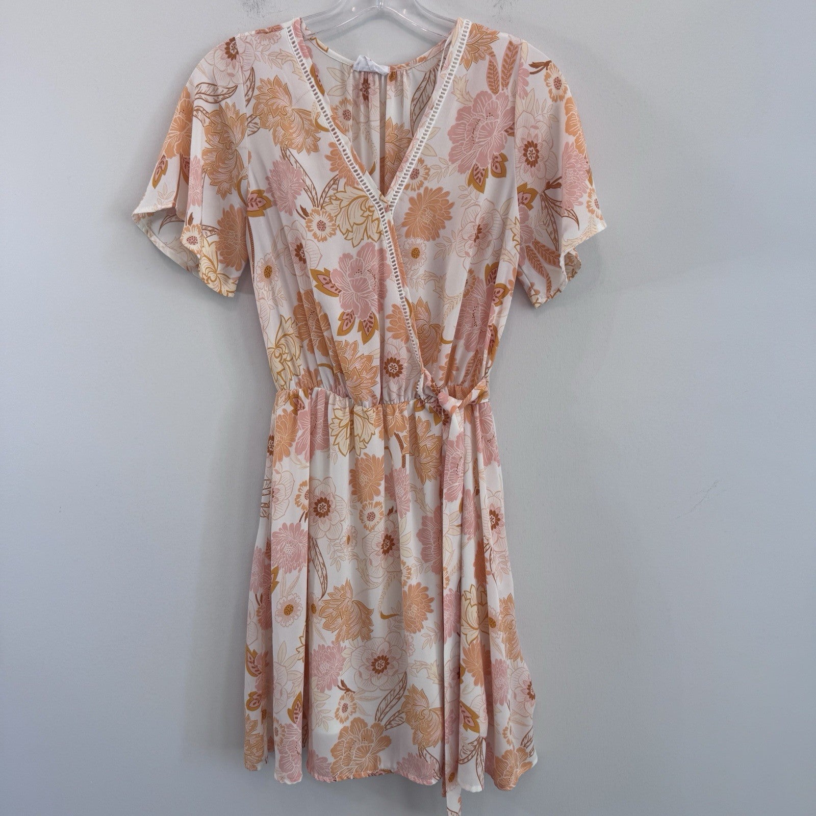 Sienna Sky Floral Wrap Dress Women’s Small Pink Peach Boho Cottage