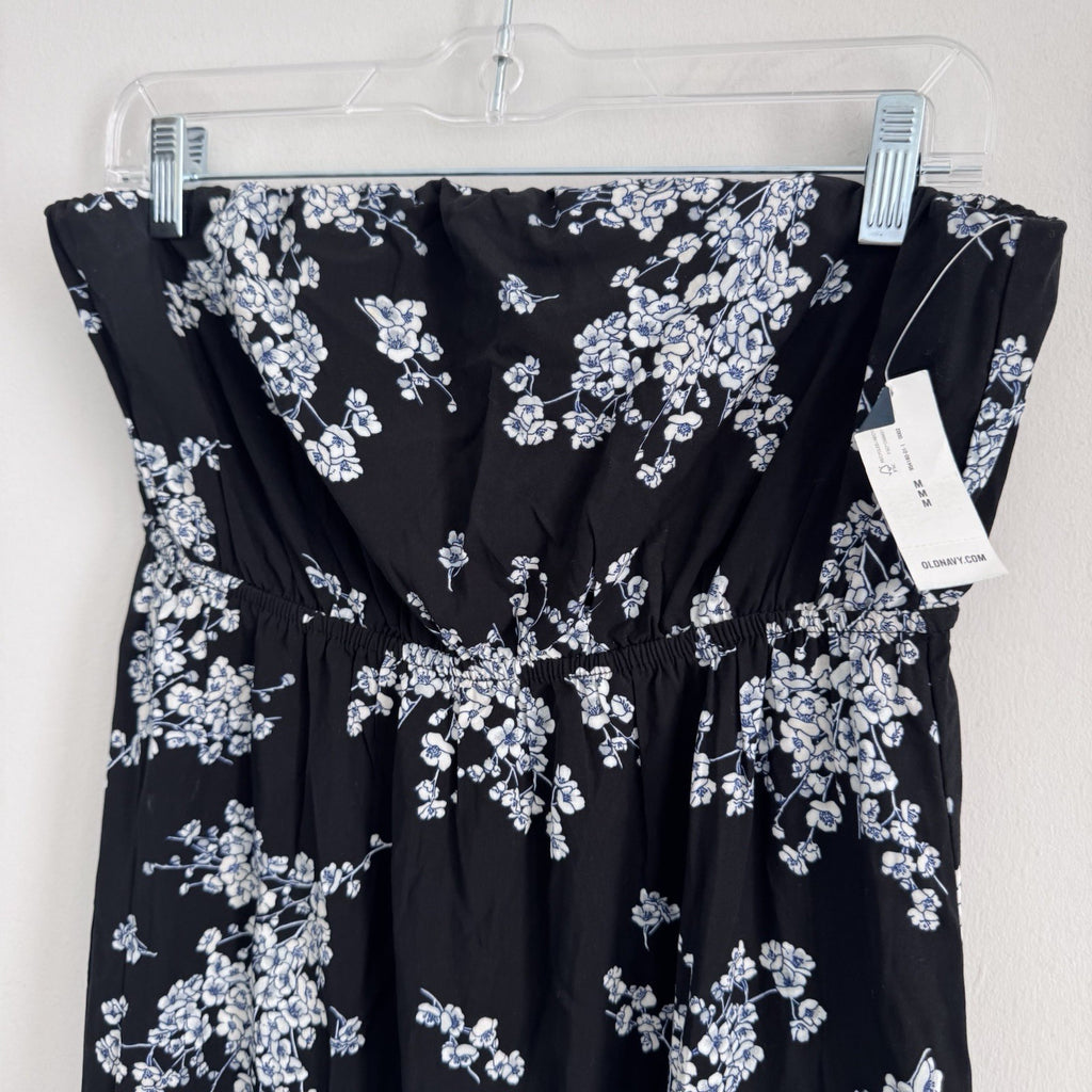 Old Navy Strapless Floral Maxi Dress M Black White Boho 2013