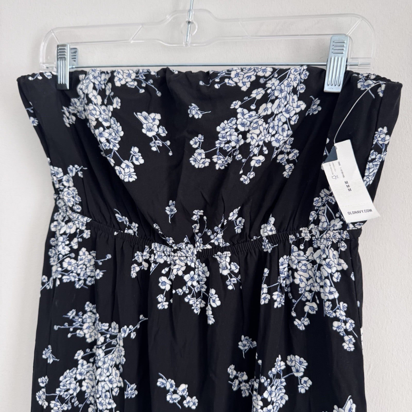 Old Navy Strapless Floral Maxi Dress M Black White Boho 2013