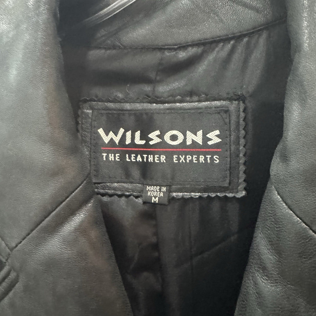 Wilsons Leather Black Trench Coat Mens Medium Belted Vintage Long Jacket