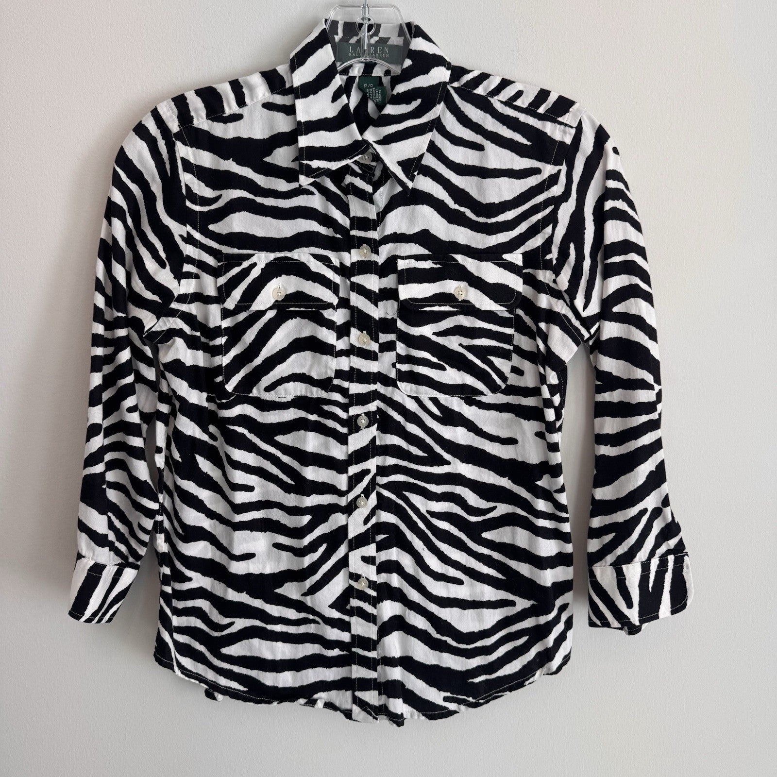 Lauren Ralph Lauren Petite P Zebra Print Button Down Shirt Cotton Safari Women’s