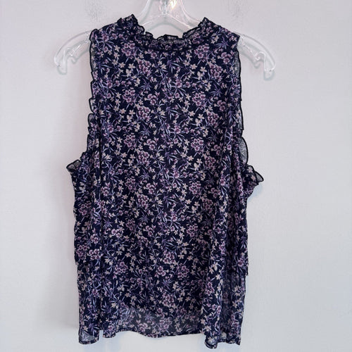AE American Eagle Floral Ruffle Sleeveless Blouse Top Women XL Boho
