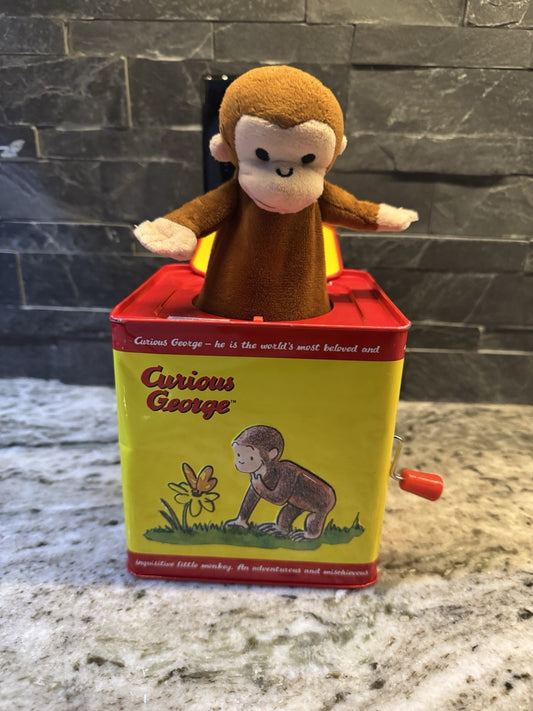 Curious George, Pop Goes The Weasel, Musical Jack In The Box Metal Toy Schylling