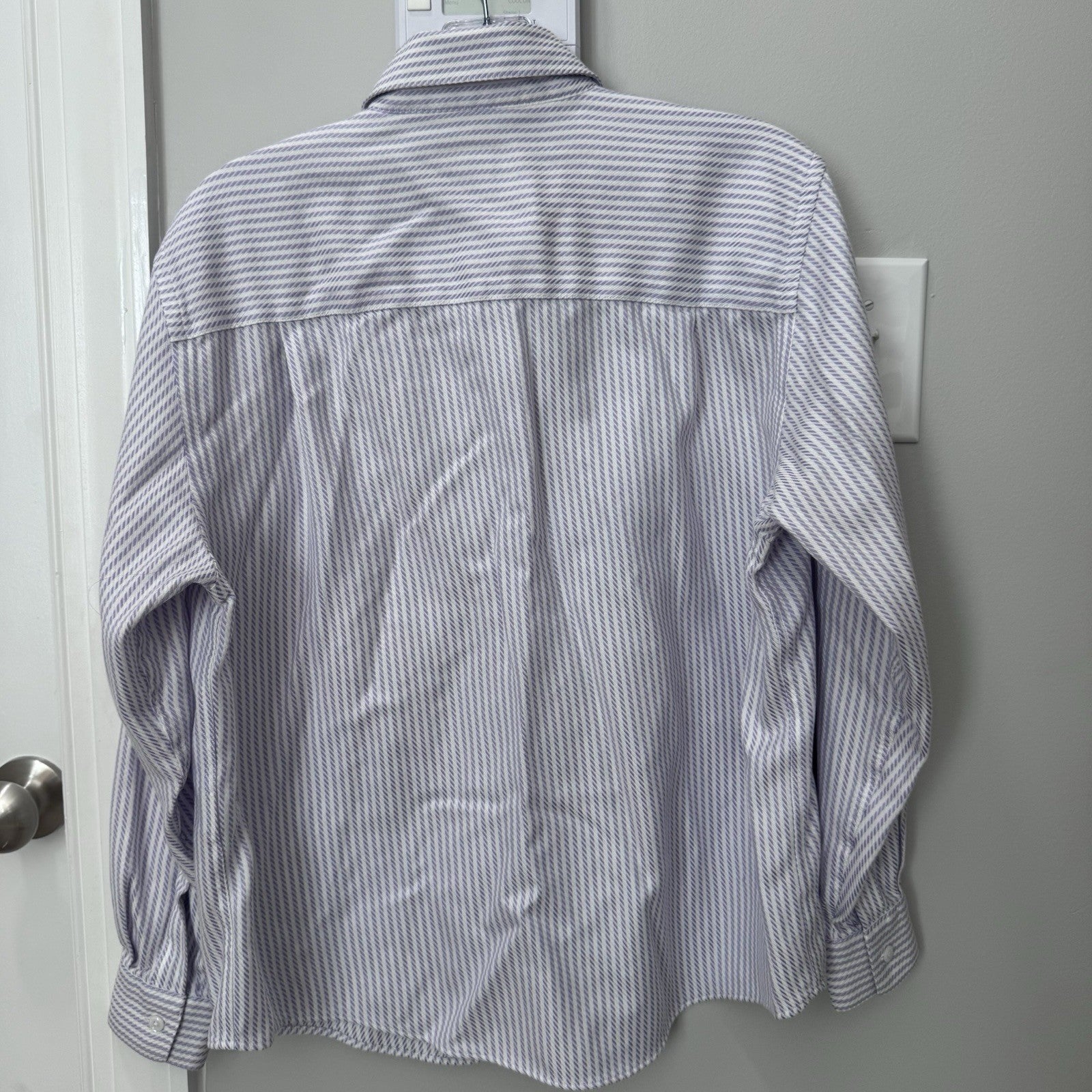 Talbots Petites Wrinkle Resistant Purple Stripe Button Down Shirt 12P Cotton