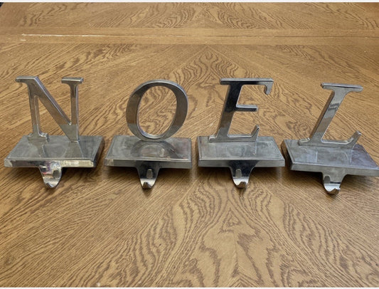 5" NOEL Christmas Holiday Mantel Stocking Holder Hanger Silver tone metal finish