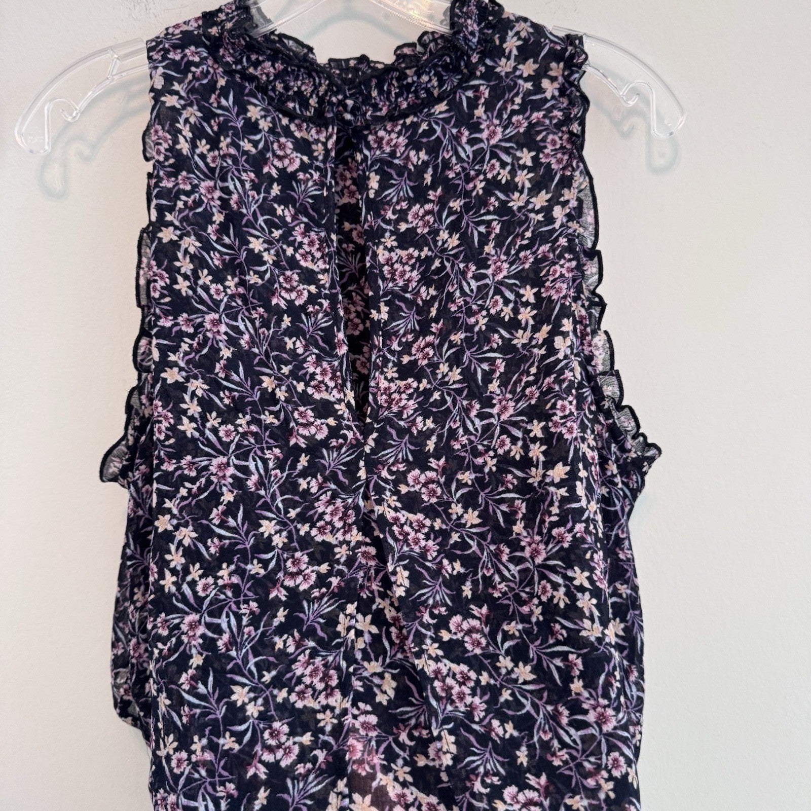 AE American Eagle Floral Ruffle Sleeveless Blouse Top Women XL Boho
