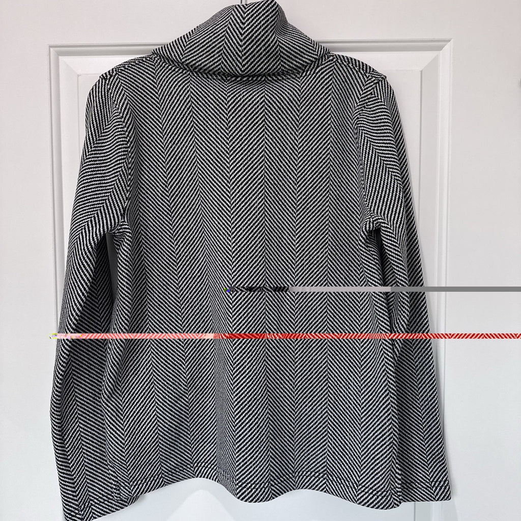 J.Crew Herringbone Funnel Neck Top Medium Black White Long Sleeve Knit Pullover