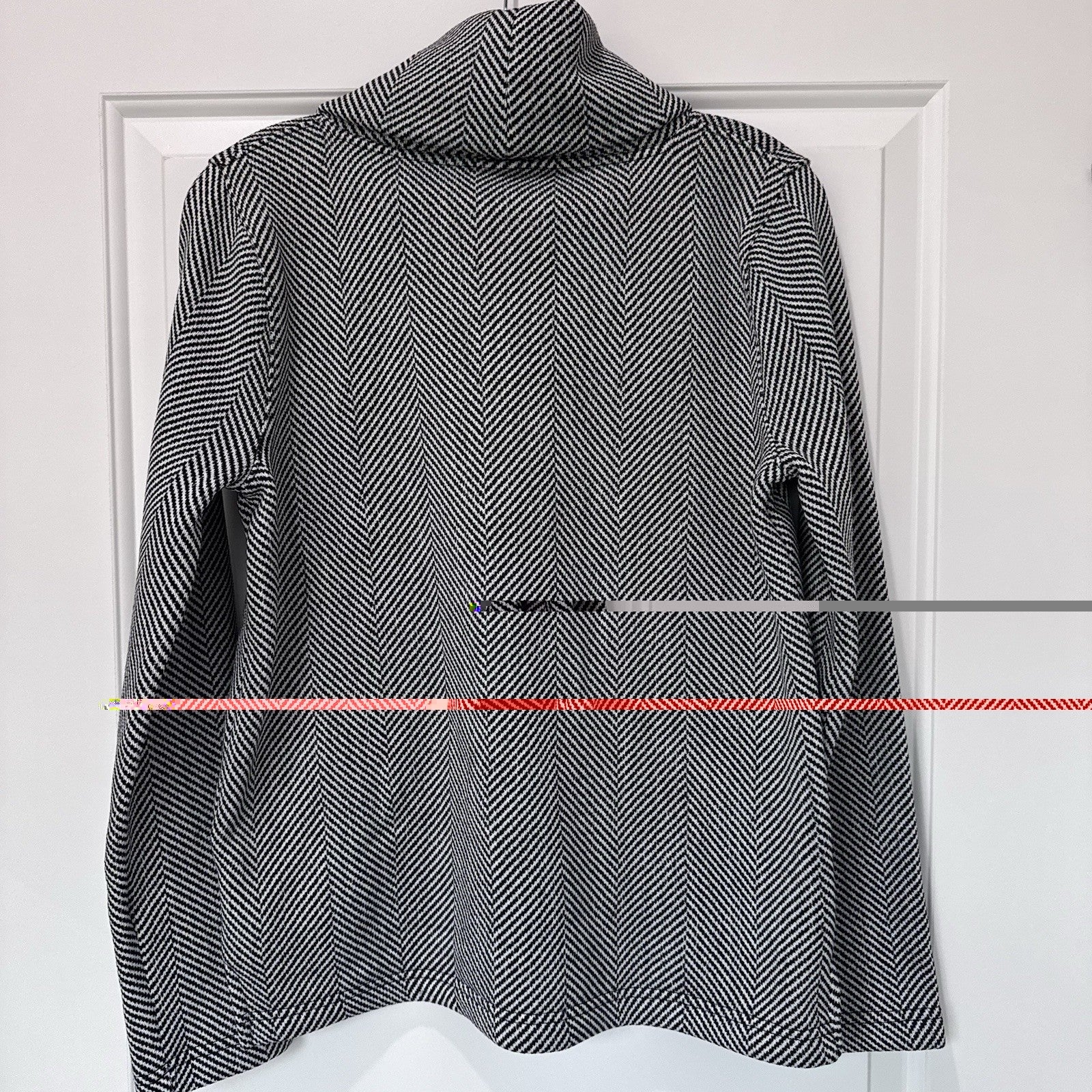 J.Crew Herringbone Funnel Neck Top Medium Black White Long Sleeve Knit Pullover