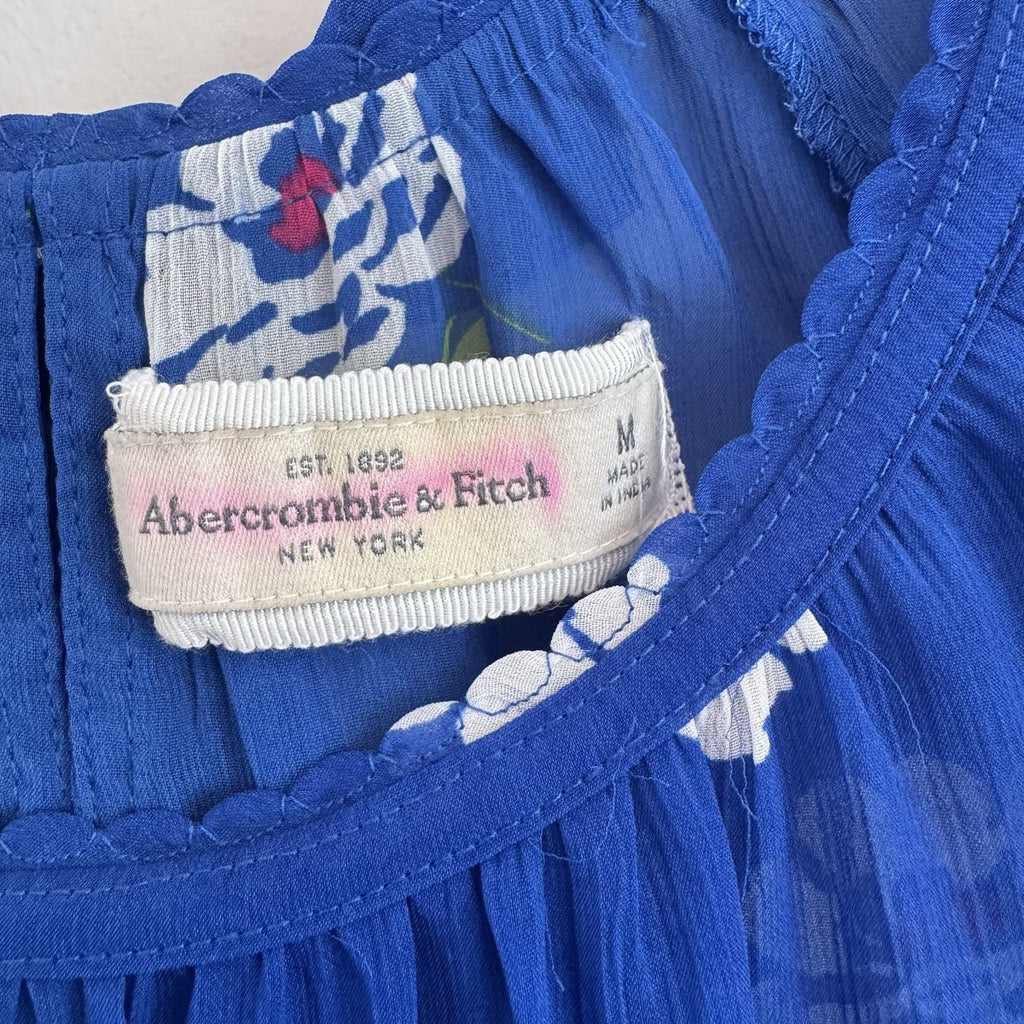 Abercrombie & Fitch Blue Floral Sheer Ruffle Blouse Top Medium Boho
