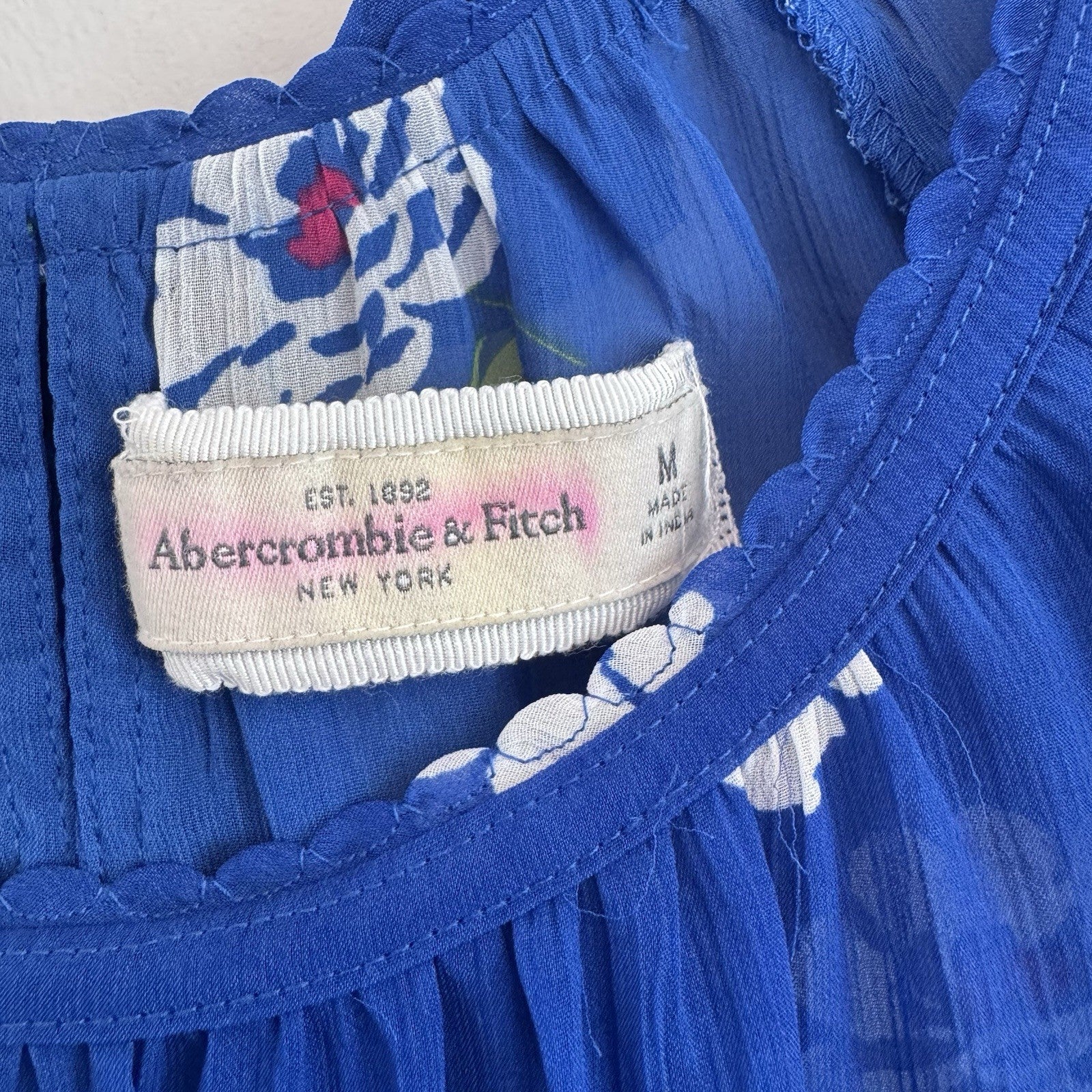Abercrombie & Fitch Blue Floral Sheer Ruffle Blouse Top Medium Boho