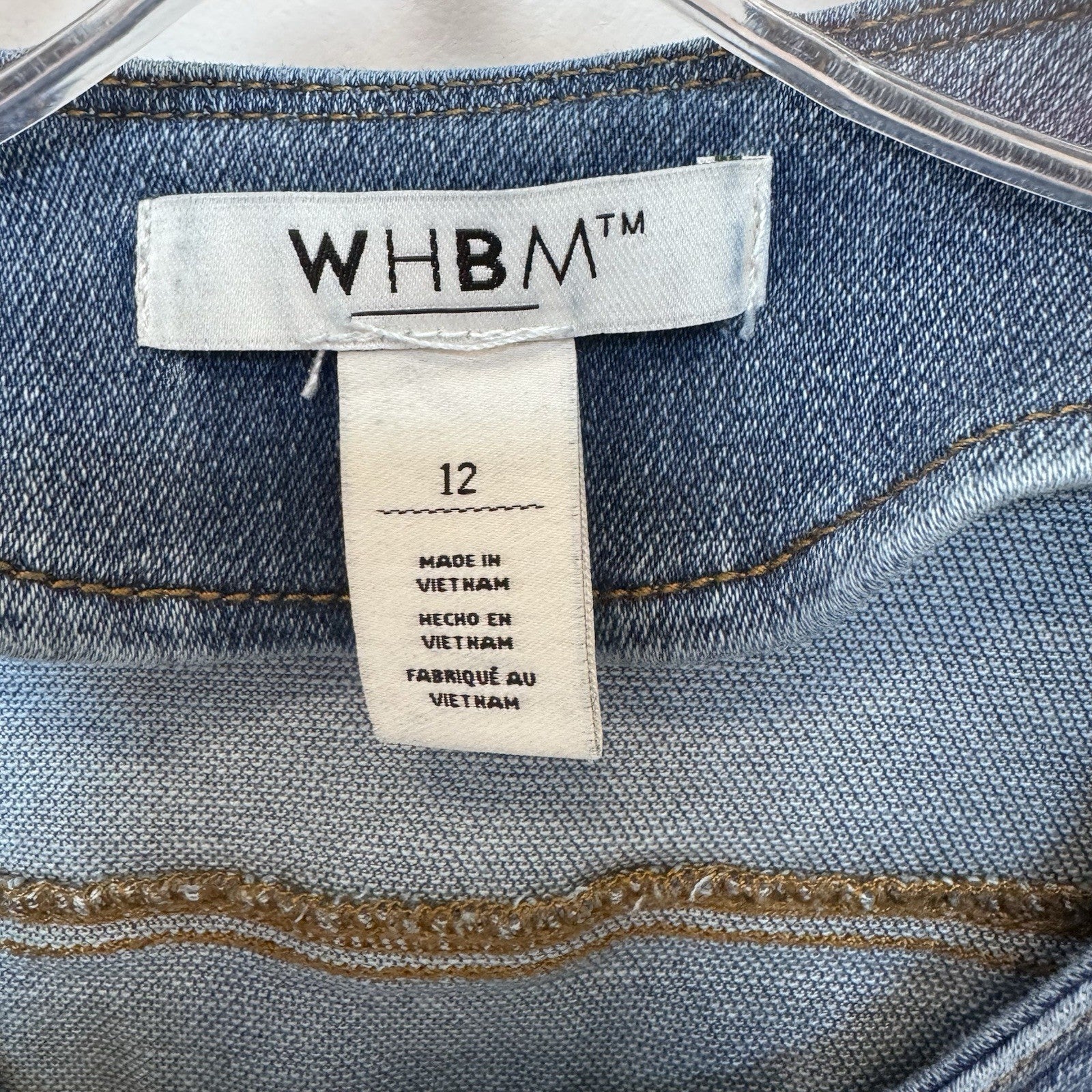 WHBM Womens Denim Zip Front Jacket Size 12 Blue Stretch Jean Jacket 