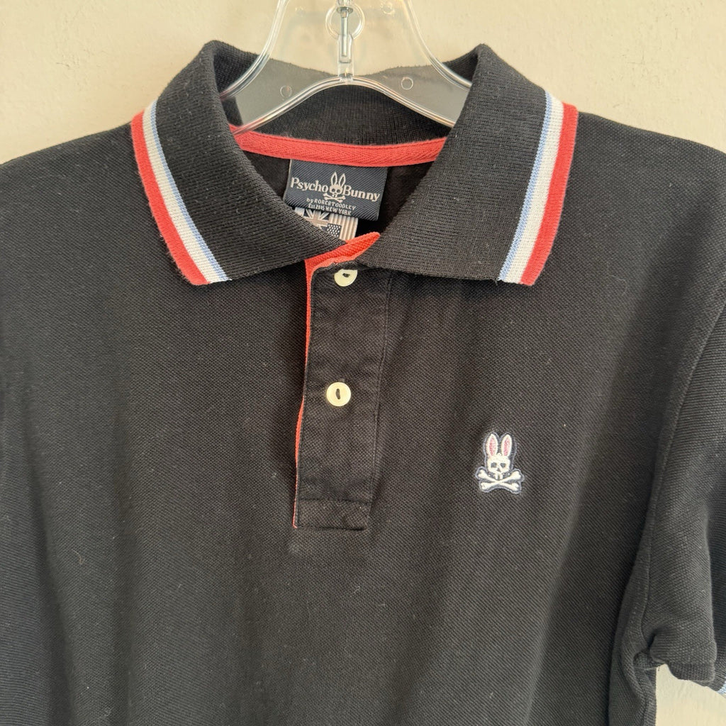Psycho Bunny Polo Shirt Black Pima Cotton Skull Bunny Logo Mens 4 Men’s