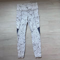 Athleta Gray White Leaf Print Leggings High Rise Womens Small Mesh Panel