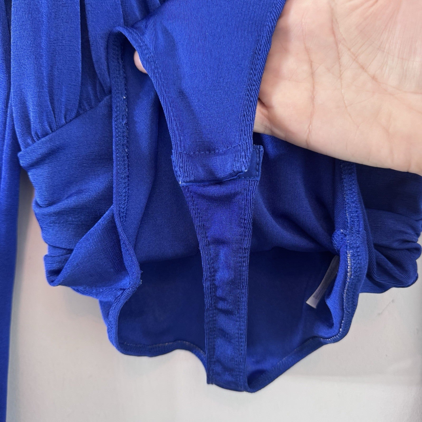 Free People Intimately Blue Long Sleeve Bodysuit Deep V Ruched Sz XS