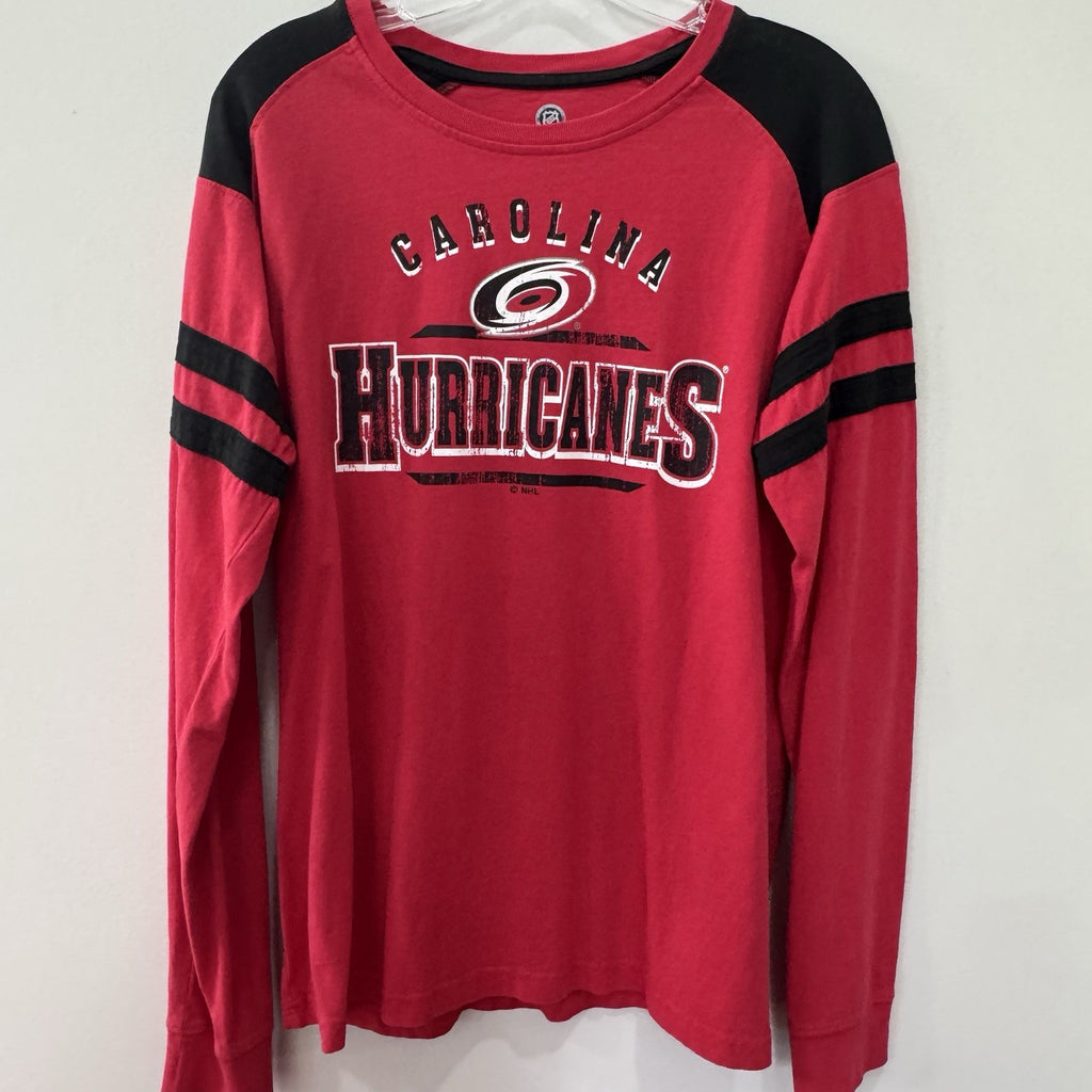 Carolina Hurricanes NHL Long Sleeve Shirt Red Black Mens Size L Hockey