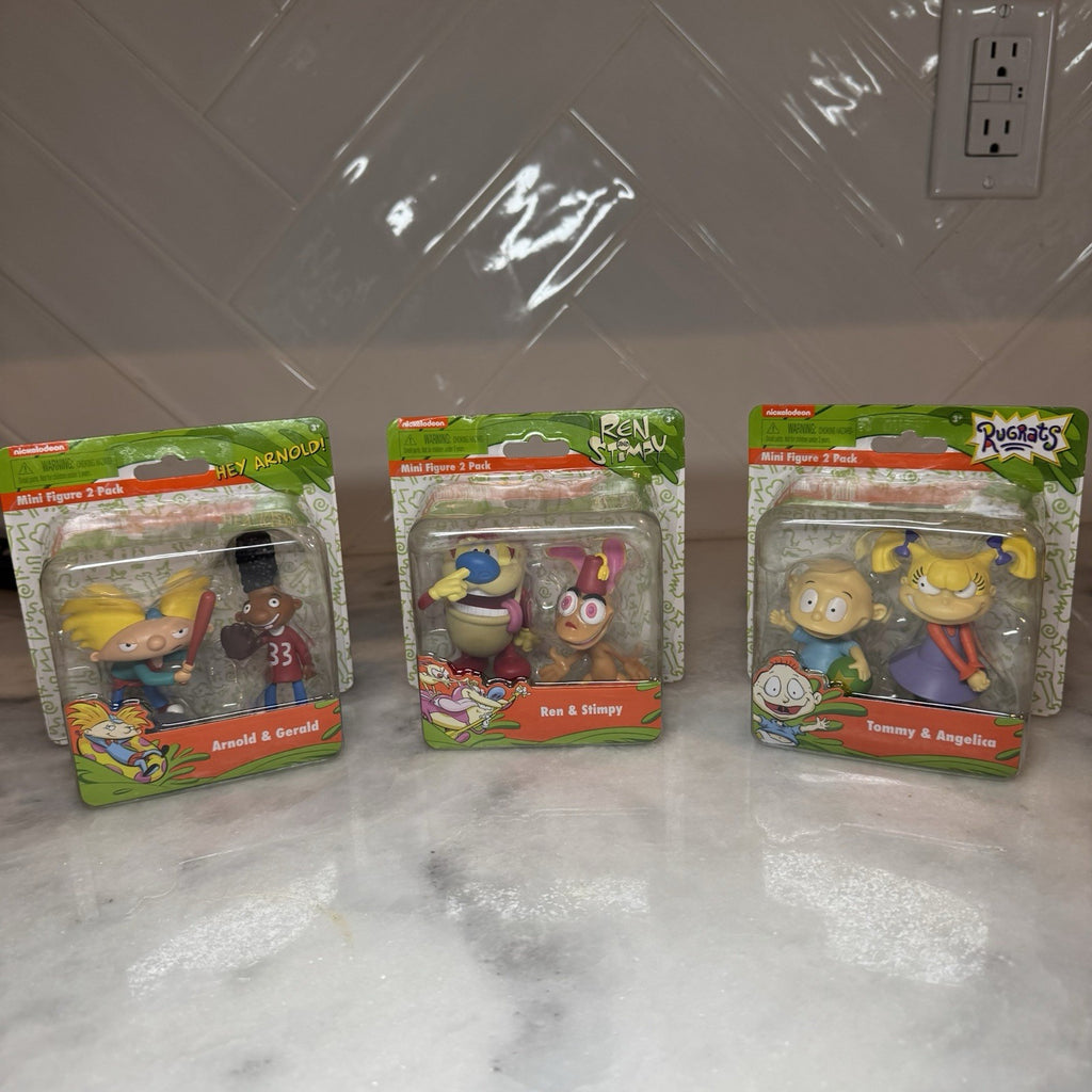 Nickelodeon Mini Figure 2 Pack Lot Rugrats Hey Arnold Ren & Stimpy NIP