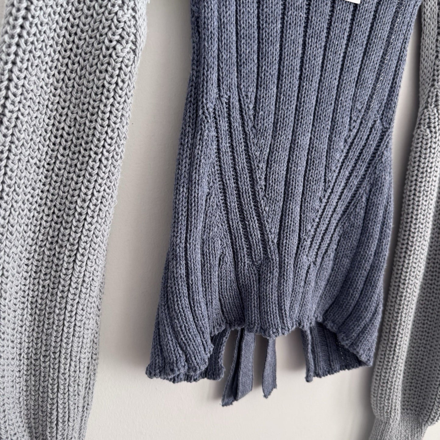 Zara Knit Tie Back Sweater Blue Gray Colorblock Long Sleeve Size M NWT 