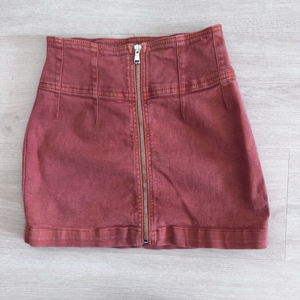 We The Free Rust Denim Mini Skirt High Rise Zip Front Size 24
