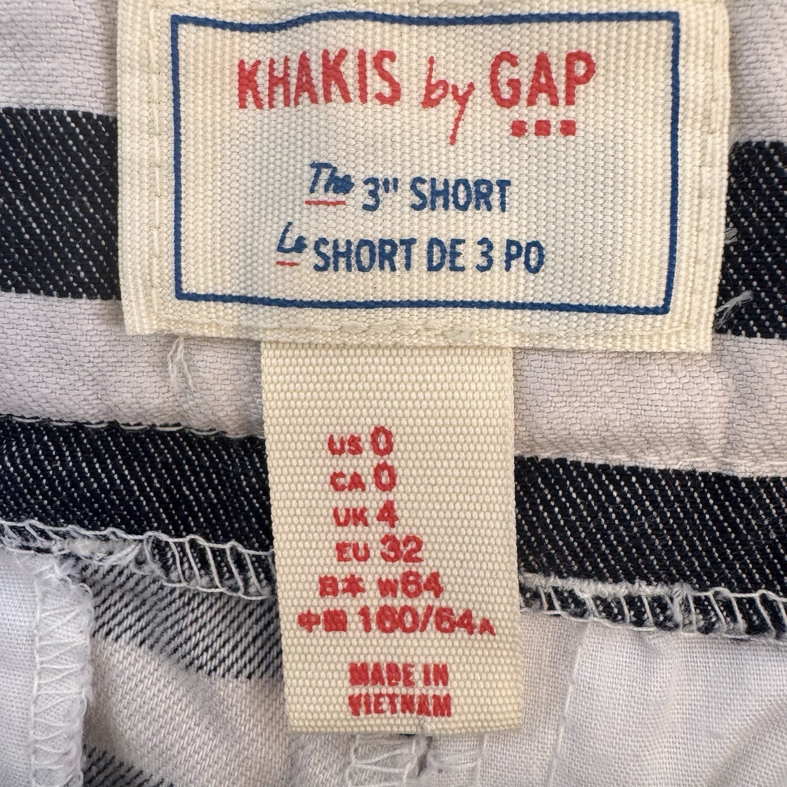 GAP Khakis 3” Stripe Shorts US 0 Black White Stretch Nautical Preppy Women’s