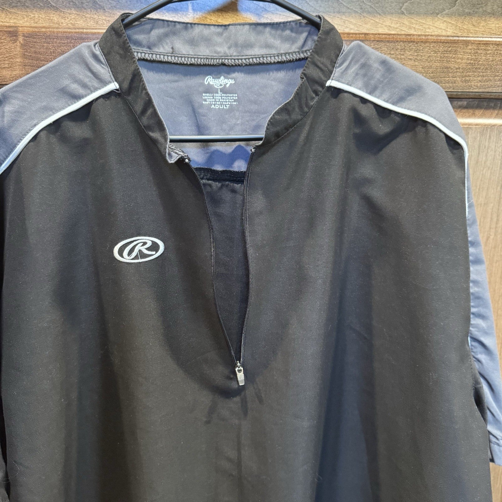 Rawlings Quarter-Zip Pullover Windshirt – Adult Large Black/Gray Athletic
