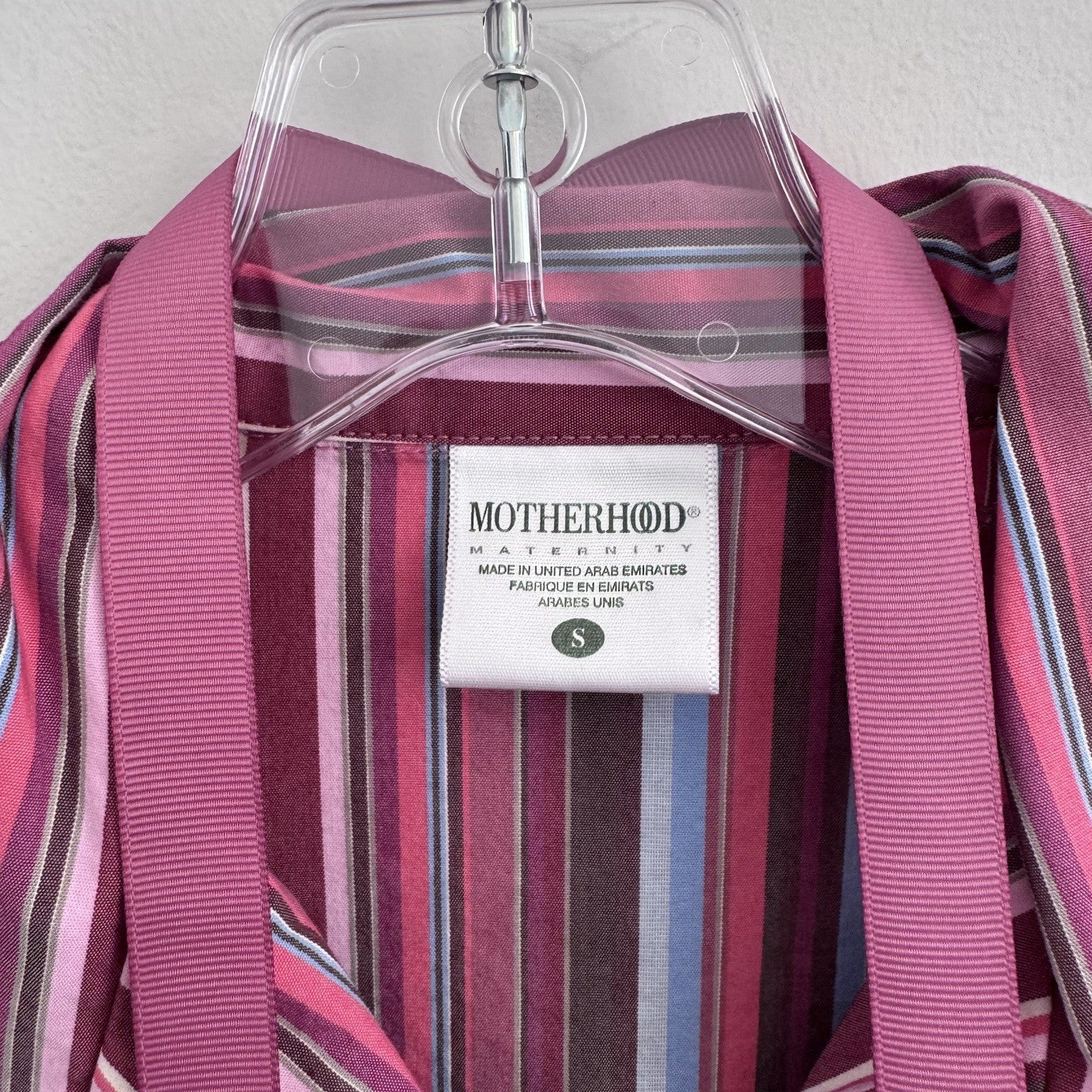 Motherhood Maternity Women’s Y2K Striped Tie Front Blouse Pink S
