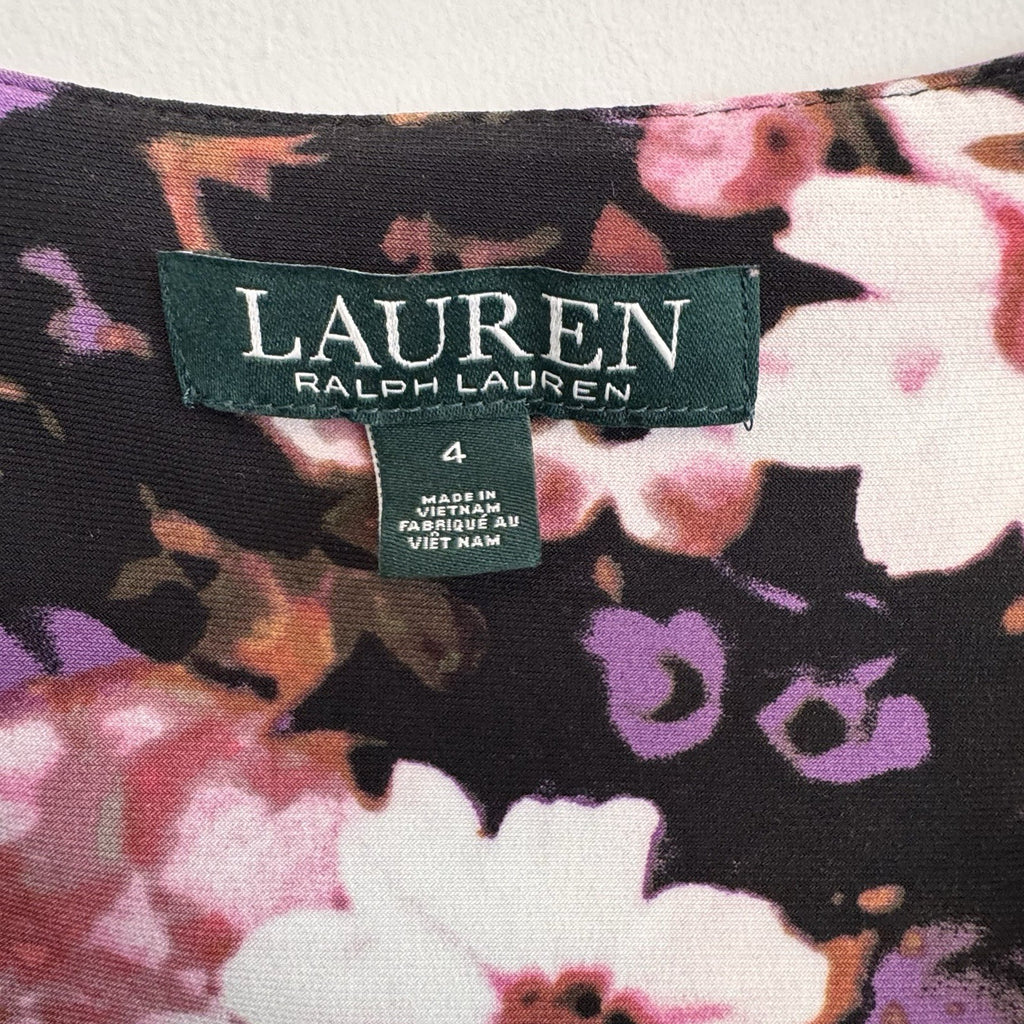 Lauren Ralph Lauren Floral V-Neck Sheath Dress Padded Shoulder Size 4