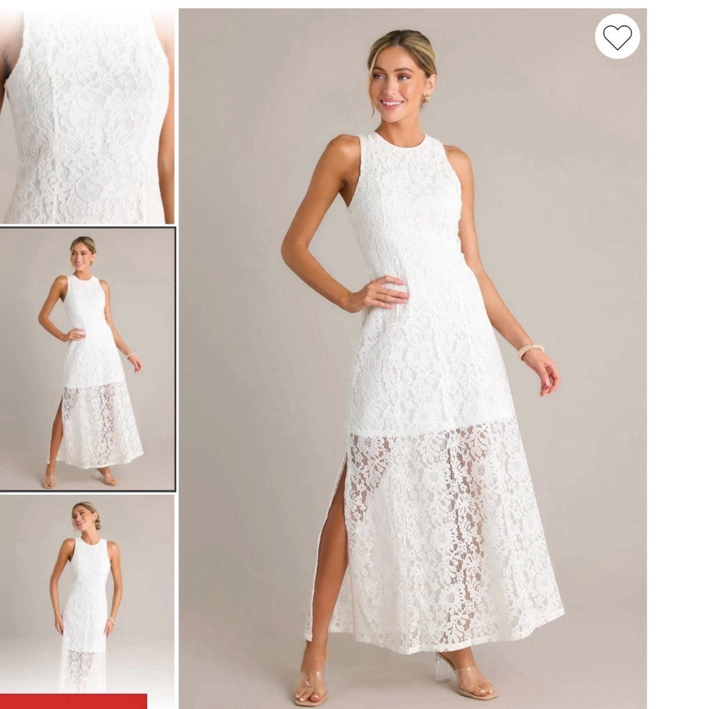 NWT Aura Red Dress Boutique White Lace Maxi Dress Sleeveless Women’s Small