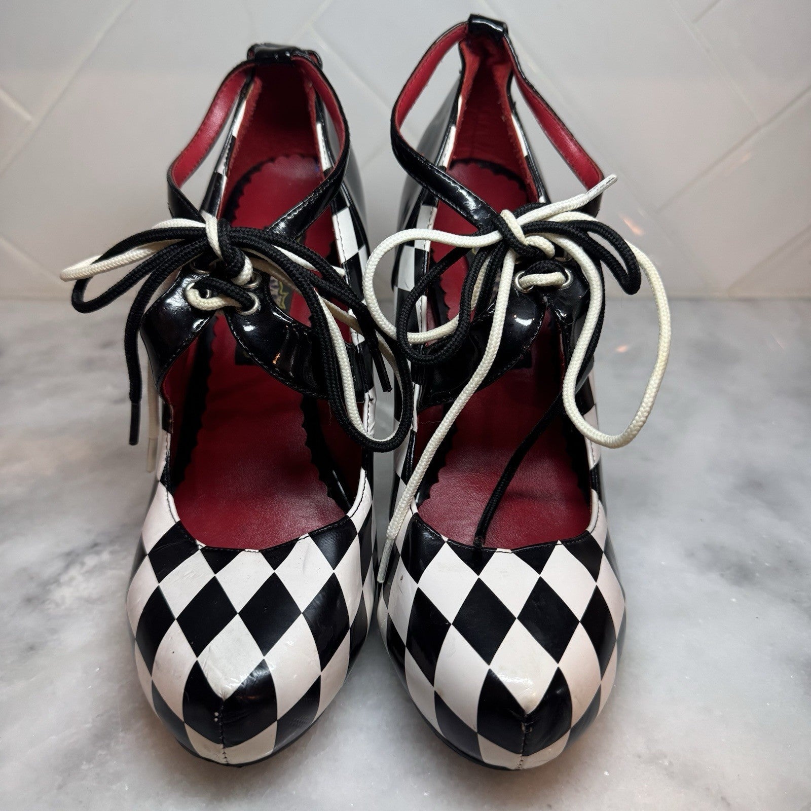 Funtasma Pleaser Harlequin Checkerboard Lace-Up Heels Women’s 9-9.5 Goth