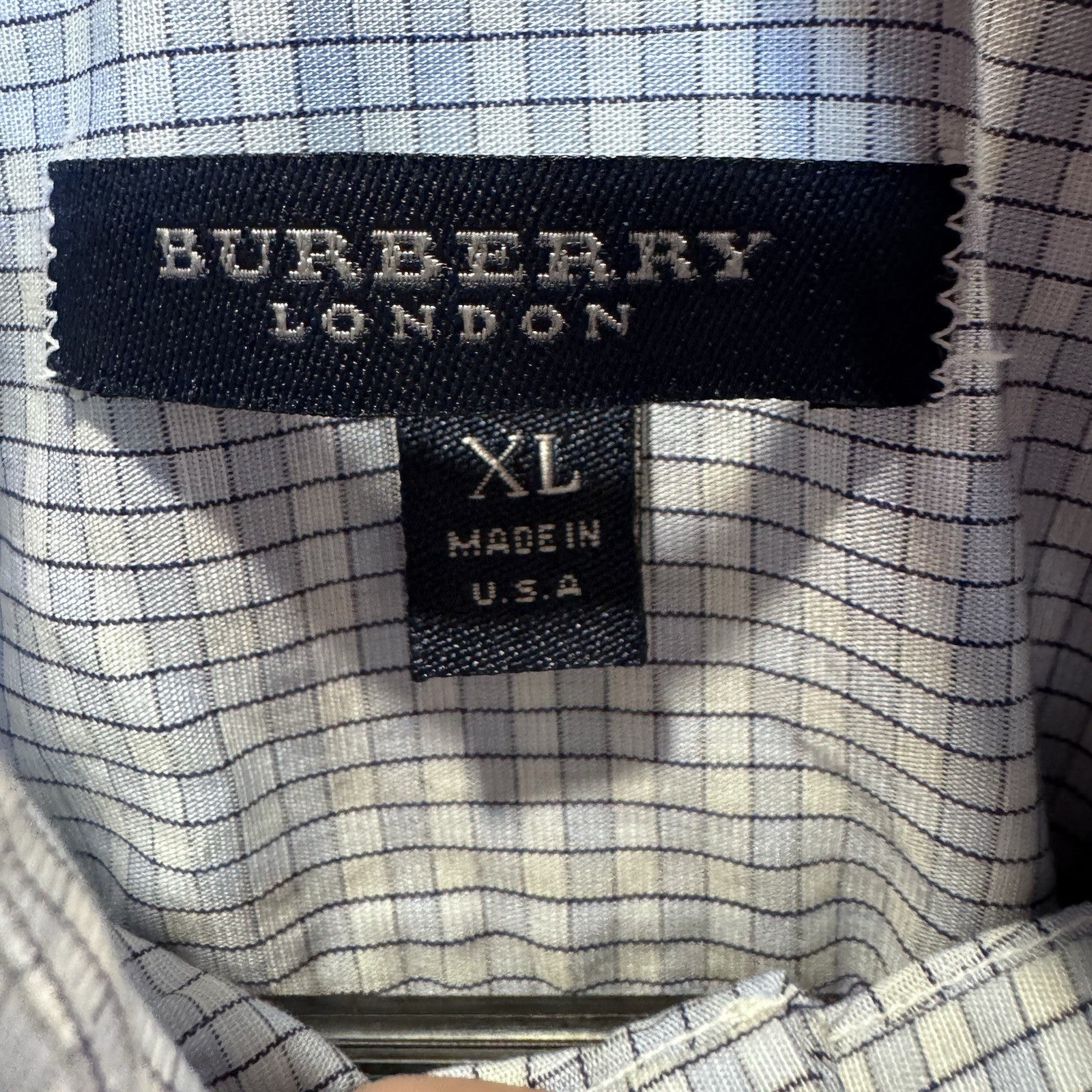 Burberry London Men’s XL Button-Down Shirt Made in USA – Blue Check 100% Cotton