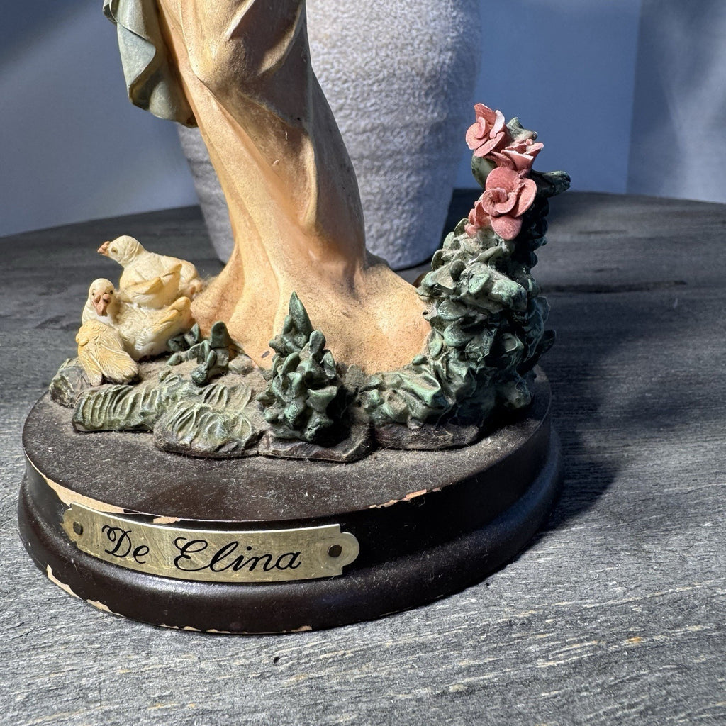 Vintage De Elina Angel with Cherub Figurine 10" Seraphim Statue Dove & Roses