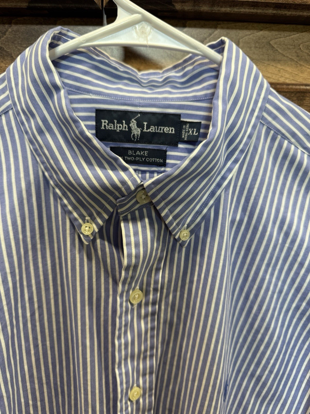 Ralph Lauren Blake Blue White Stripe Long Sleeve Button Front Shirt Men's Sz XL