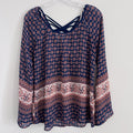 Blu Pepper Boho Blouse S Navy Coral Paisley Sheer Sleeve Top Anthropology