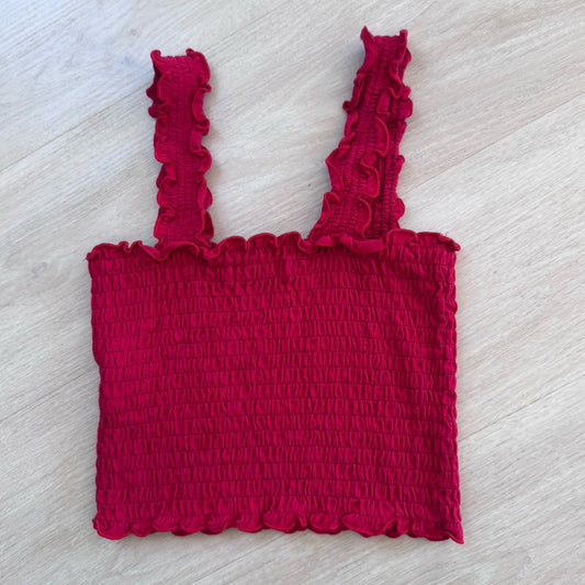 Hollister Red Smocked Crop Top Womens Size S Off Shoulder Ribbed Stretch