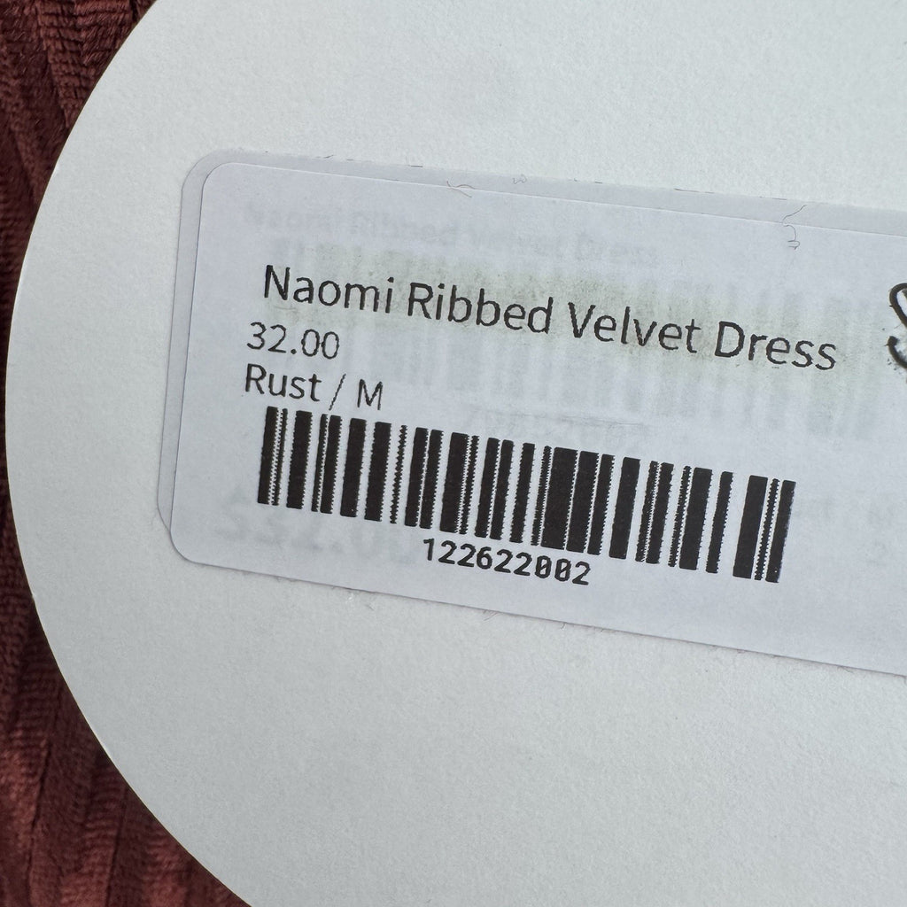 NWT Elle Rae Naomi Ribbed Velvet Dress Rust Button Front M Long Sleeve Bodycon