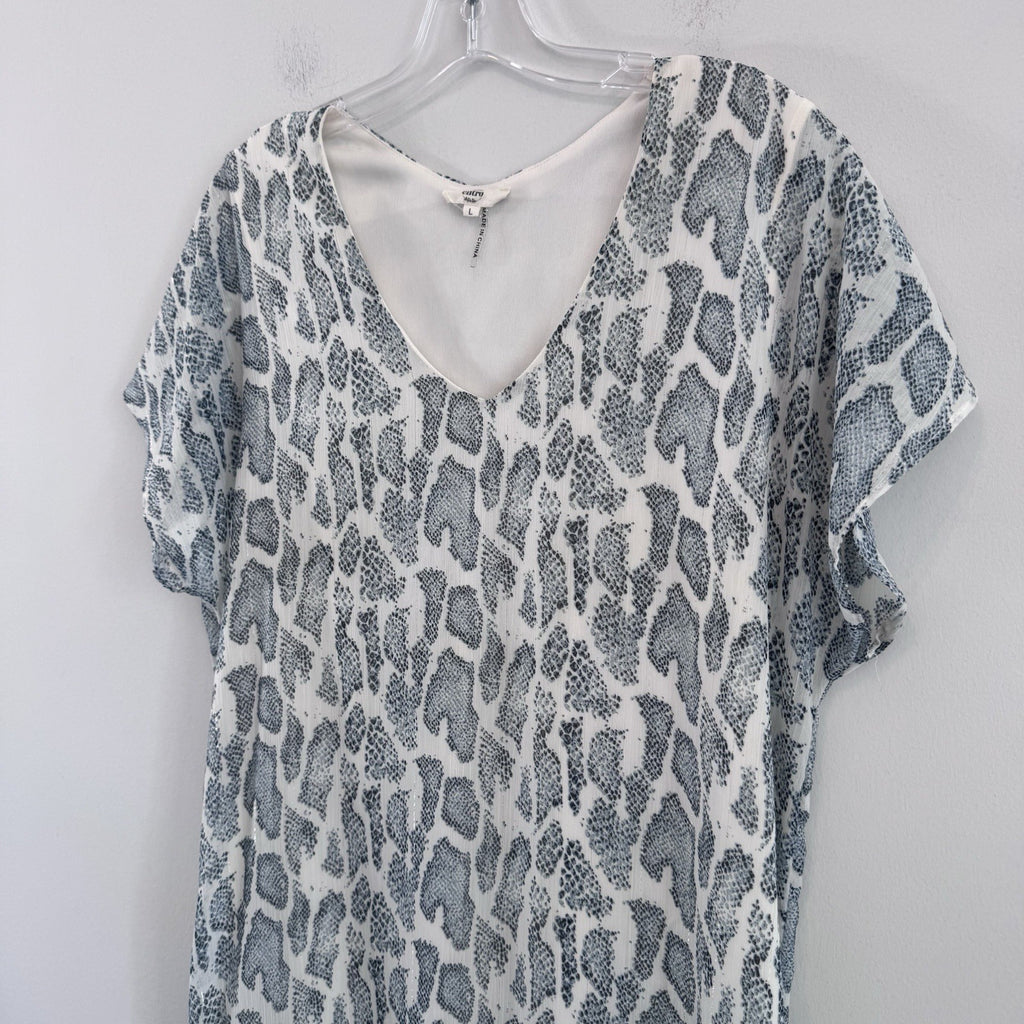 Entro Leopard Print Midi Dress Women’s Large Blue White Lined  Boho