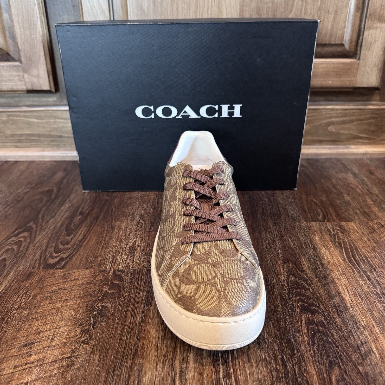 Coach Clip Signature Low Top Sneaker Khaki Saddle Brown Men's Size 13 NEW