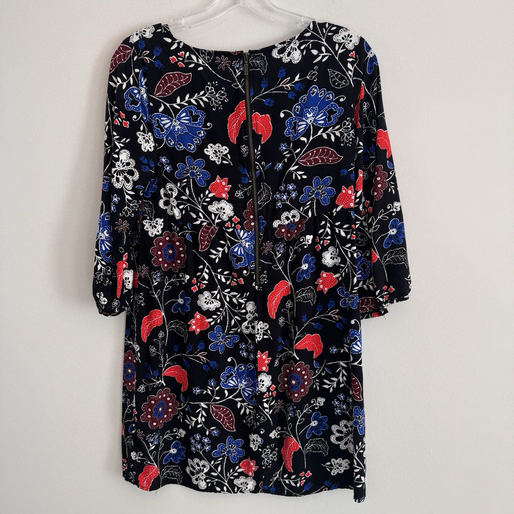 Old Navy Floral Dress Small Black Red Blue Boho 3/4 Sleeve Rayon Women’s