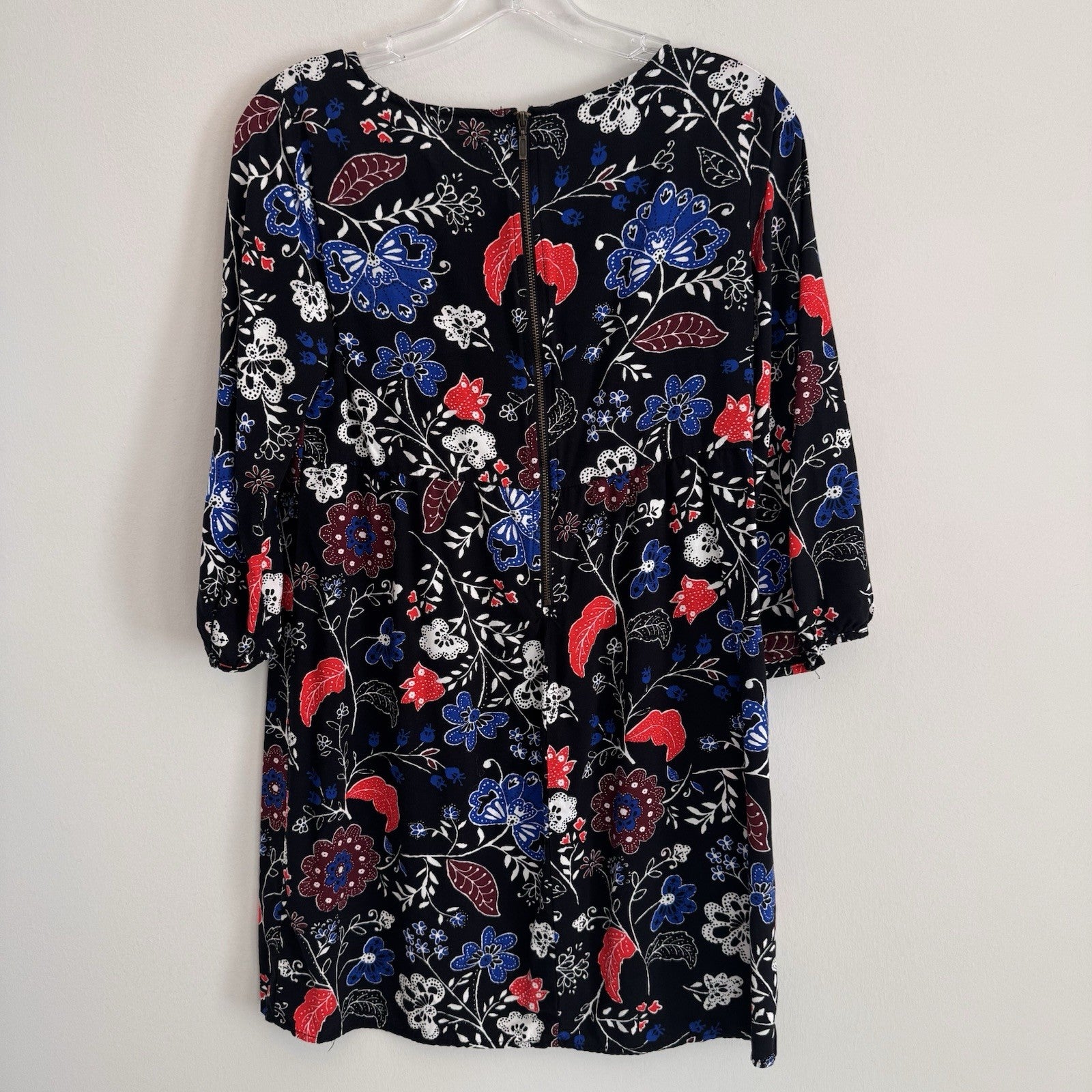 Old Navy Floral Dress Small Black Red Blue Boho 3/4 Sleeve Rayon Women’s