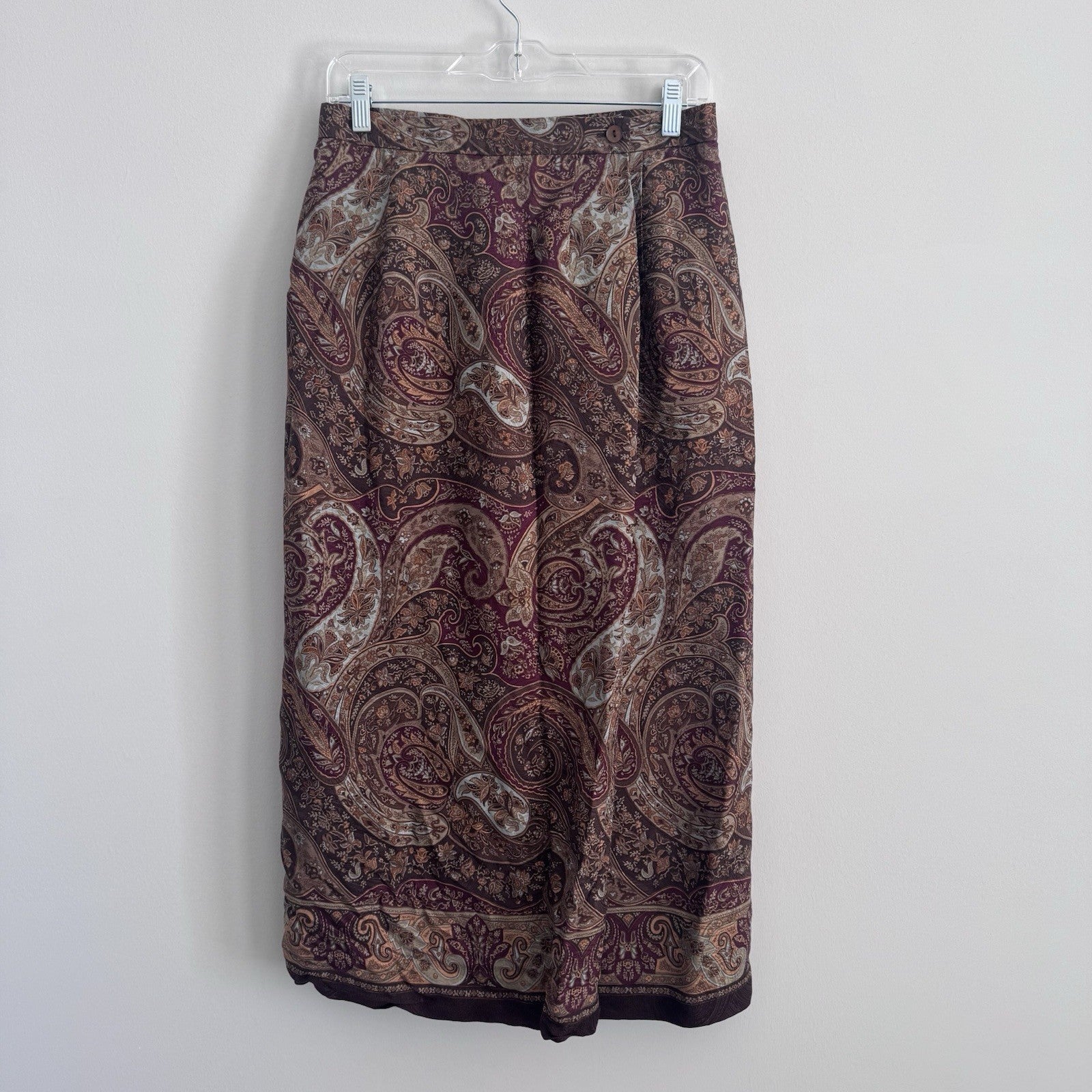 Talbots Y2K Silk Midi Skirt 8 Paisley Burgundy Lined Vintage