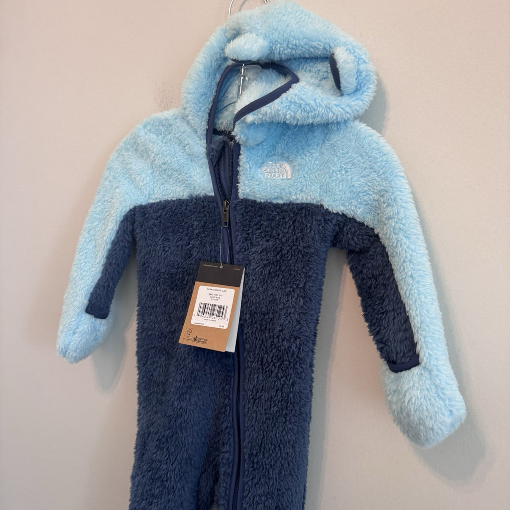 NWT The North Face Baby Bear 1PC Fleece Bunting 12-18M Blue Hooded